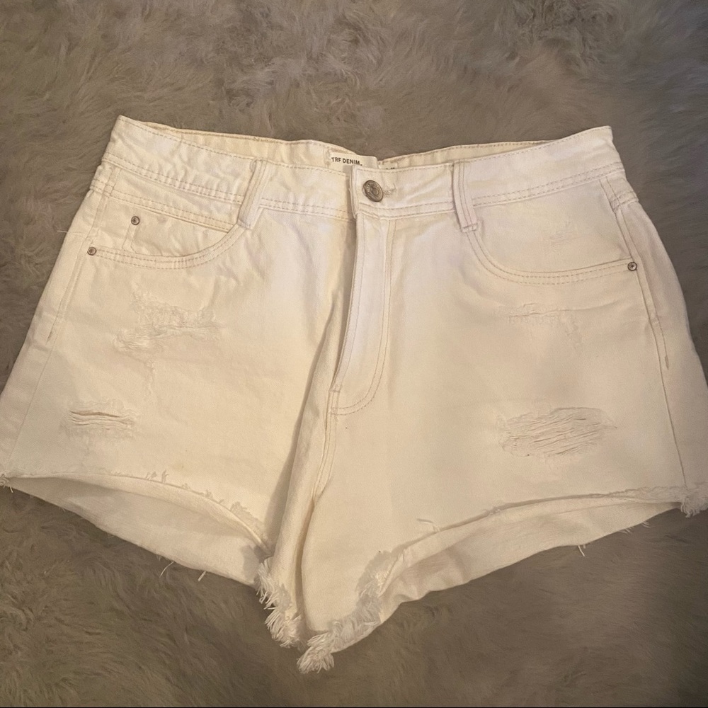 Zara White High Waisted Denim Shorts